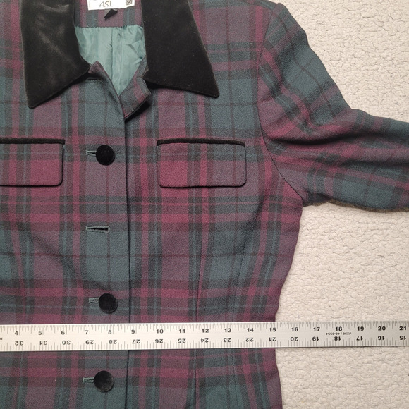 Vintage Kasper Dress 6 Purple Green Plaid Button Down Dark Academia Tailored - Picture 10 of 11